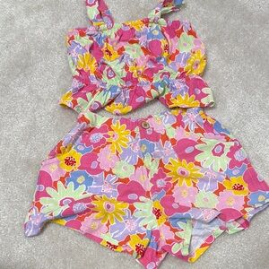 Jessica Simpson Kids Floral Shorts Set - Pink and Yellow size M 8/10